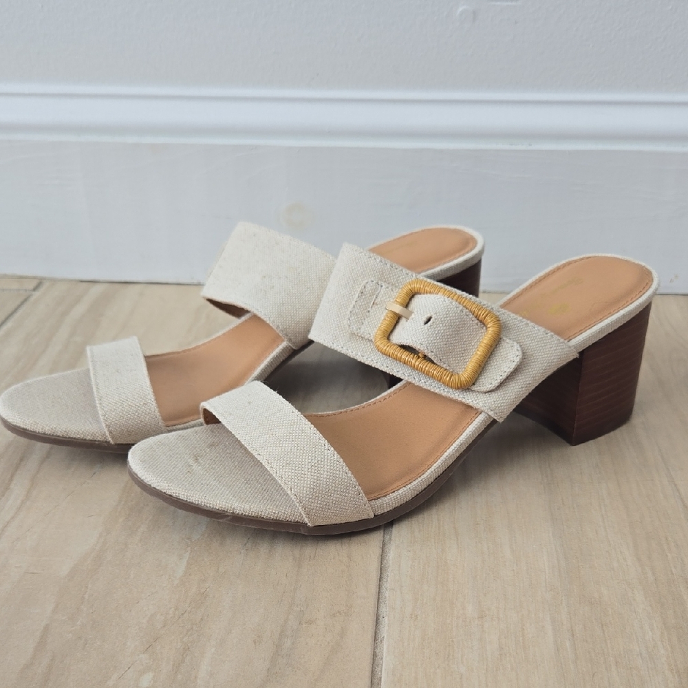 Elegant Cream Block Heel Sandals